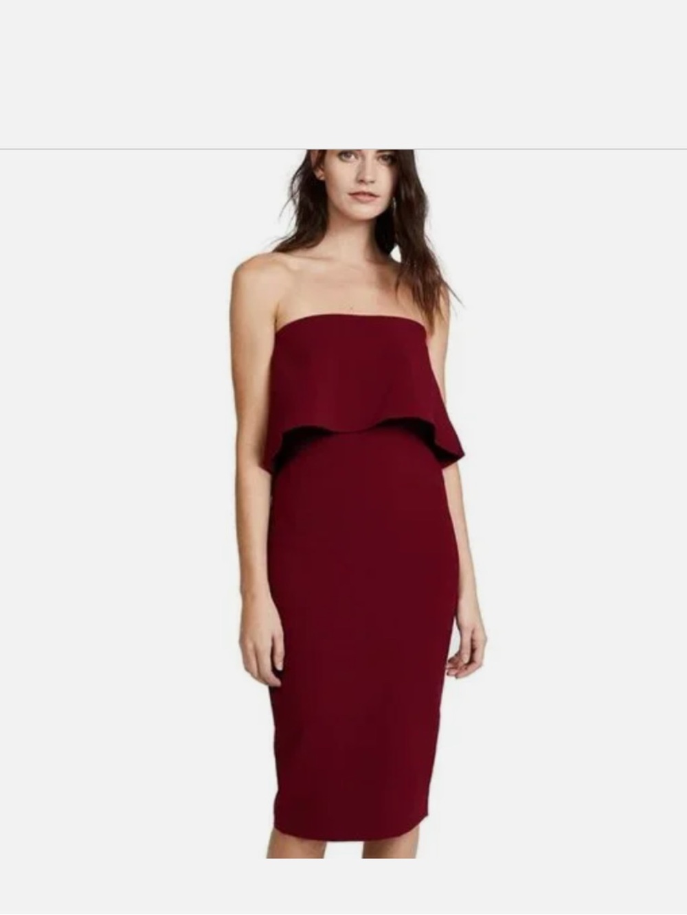 NWT LIKELY Driggs Strapless Midi Dress Burgundy